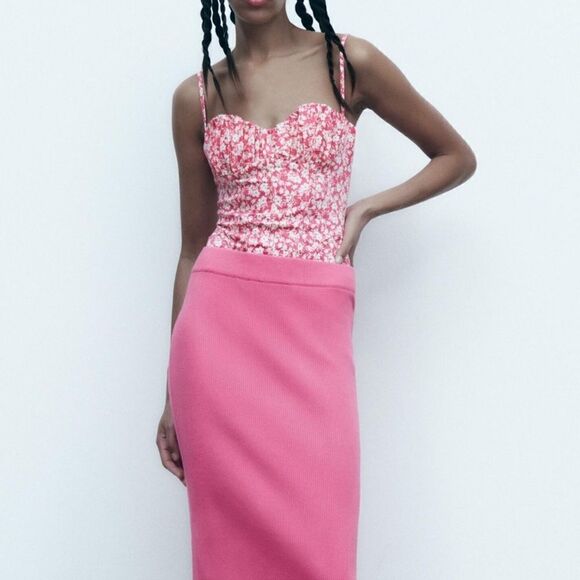 Zara Floral Printed Corset Style Pink Bodysuit.Size XL - Picture 3 of 15